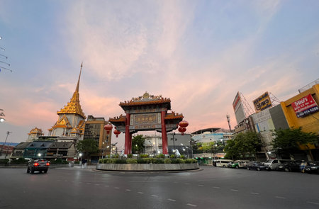 May 27 2016, Bangkok, Thaiand : Royal Jubilee Gate with sunset sky , the arch entrance to main...