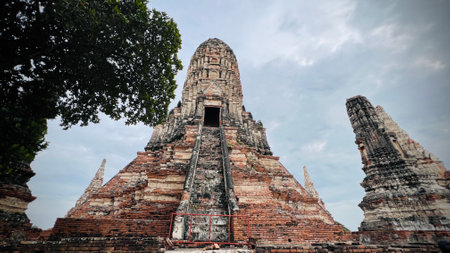 Wat Chaiwattanaram, the magnificent restored temple ruin located on Ayutthaya's city, Historical landmark.の写真素材