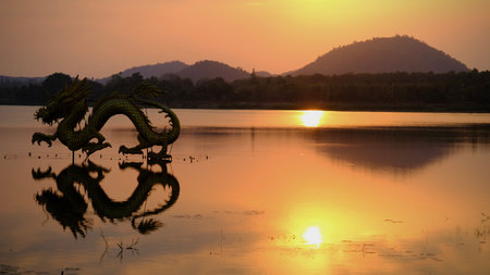 Beautiful sunset at Ang kep nam chat pa wai view point in Suanpueng, Ratchaburi province.の写真素材