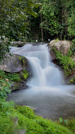 Long exposure Soi Dao waterfall at Phu Soi Dao National Park, Uttaradit, Thailand.の写真素材