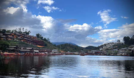 The village on the banks of the lake ,Ban Rak Thai, Mae Hong Son, Thailand.の写真素材