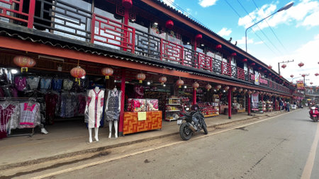 Street view of Ban Rak Thai, Mae Hong Son, Thailand.の写真素材