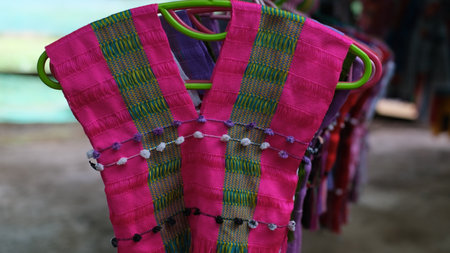 Thai native clothes for sale in a market in northern Thailand.の写真素材