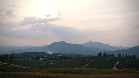 Beautiful landscape of mountain at sunset in Thailandの写真素材