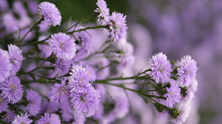 purple chrysanthemums flowers in the garden with blur background, shallow depth of field, selective focusの写真素材