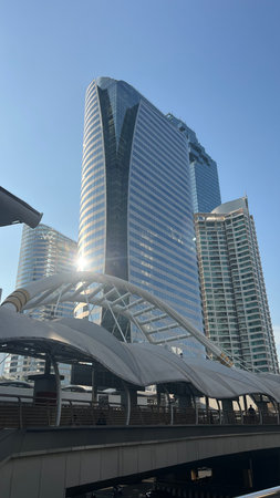 April 20 2025, Bangkok, Thailand : View of the skyscrapers and modern architecture bridge at Chong Nonsi Bts stationの写真素材