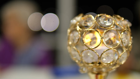 Romantic night with candlelight and bokeh background.の写真素材