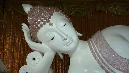 Beautiful white reclining buddha statue at Wat Phra That Pha Sorn Kaew, Petchabun, Thailandの写真素材