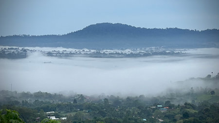 Foggy morning at Khao Kho mountain, Phetchabun, Thailandの写真素材