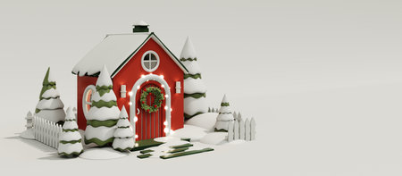 3d render of cartoon christmas house. The concept of New Year's town, santa's village. Greeting card...
