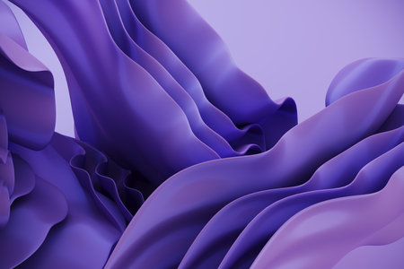 3D render, abstract colorful layered background, fashion wallpaper with wavy layers. Flying silk fabric in motion. Modern minimalistic backdrop for screensaver, presentations, advertising.の写真素材