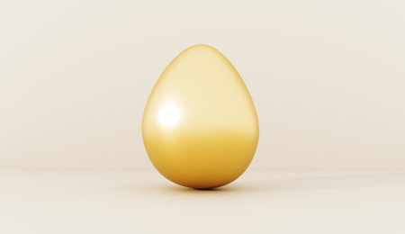 Abstract 3D render, Easter greeting card, template with painted eggs. Holiday trend greeting card with copy space. Simple, minimalistic concept illustration for holiday events.の写真素材