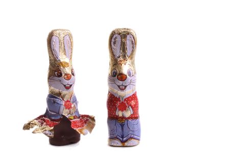 Easter bunny waring a skirt of the packaging materialの写真素材