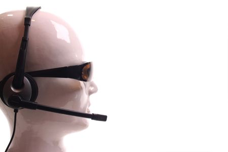 White head  communicating on a withe isolated background with copy space