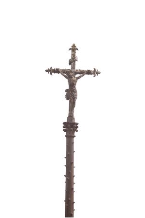 Crucifix on a withe isolated background with copy spaceの写真素材