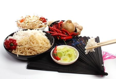 Chinese food with ingredients to make a mealの写真素材