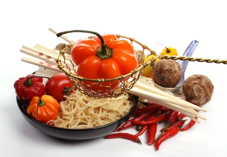 Chinese food with ingredients to make a mealの写真素材