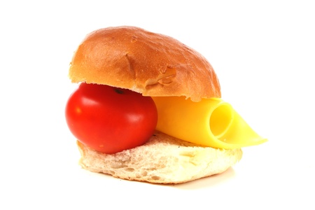 Sandwich with cheese ant tomato  isolated against a white backgroundの写真素材