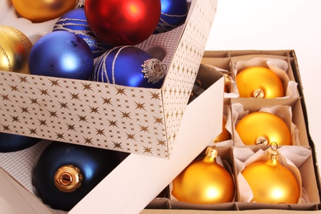 Baubles for christmas on white background in a studioの写真素材