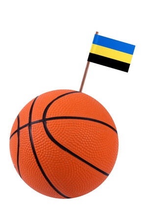Volley-ball decorated with a small paper provincial flag of Gelderland on a tooth stickの写真素材
