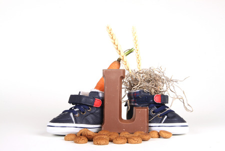 Celebrants of the Sinterklaas celebration are given their initials made out of chocolate.の写真素材