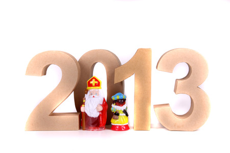The number of the year and sinterklaas against whiteの写真素材