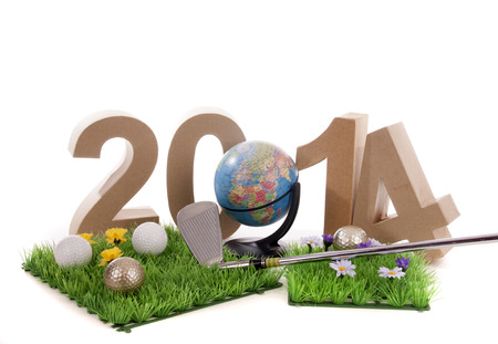 Golfstick and green symbolizes golfsport in the New year