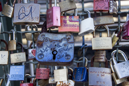 Cologne,Germany,-june 2016: Thousands of locks on the railway bridgeのeditorial素材