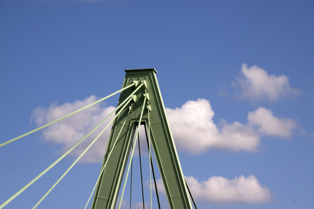 Part of the bridge over the river Rhine in Cologne, Germany in a blue skyの写真素材