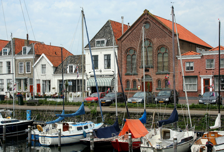 Netherlands,Brouwershaven,july 2016:Marina in the centre of the town, many sailships and cruisers in the harborのeditorial素材