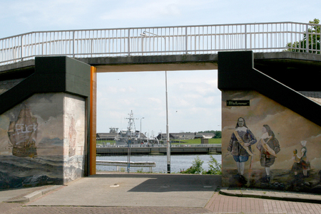 Netherlands, Delfzijl, july 2016: grafitti on the bridgeのeditorial素材
