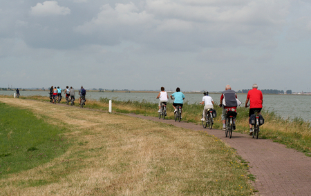 Netherlands,North Holland,Marken, june2016: group of bikers on the island Markenのeditorial素材