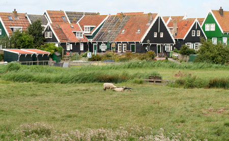 Netherlands,North Holland,Marken, june2016: typical neighbourhood of Marken" the big warf" grote werfのeditorial素材