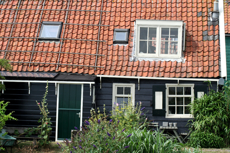Netherlands,North Holland,Marken, june2016: typical neighbourhood of Marken" the big warf" grote werfのeditorial素材