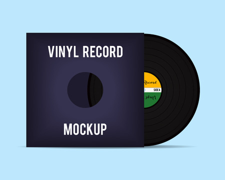 Vinyl template. Vinyl Record with Cover Mockup. Vector illustrationのイラスト素材