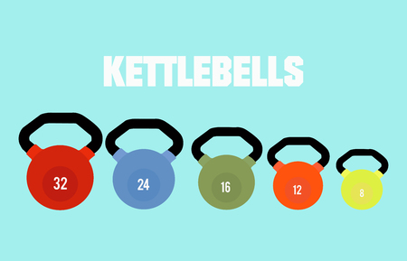 Colourful kettlebells set. Vector illustrationのイラスト素材