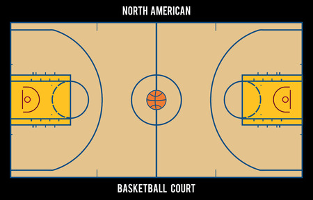 North American basketball court.Top view illustration. Proper markings and proportions according standardsのイラスト素材