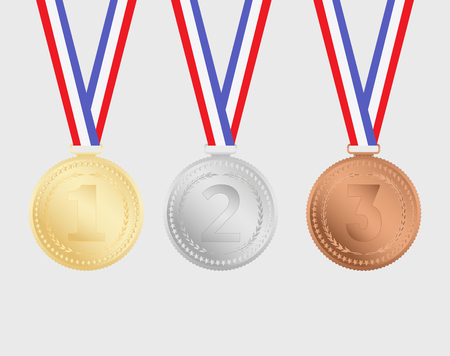 Gold, silver and bronze medals with ribbons isolated on backgroundのイラスト素材
