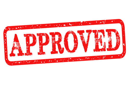 Approved rubber stamp with red text isolated on white background. Vector illustration.のイラスト素材