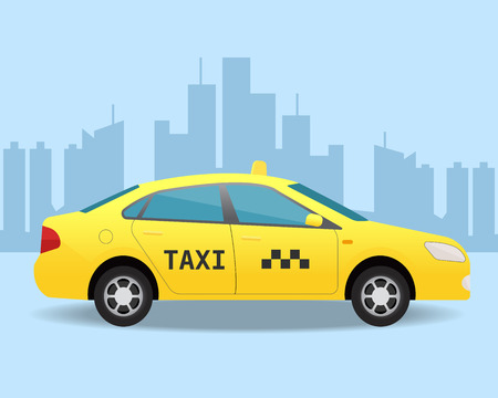 Yellow taxi car. Side view vector illustration.のイラスト素材