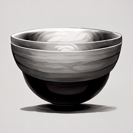 black and white bowl on a gray background with reflexion, illustrationの素材