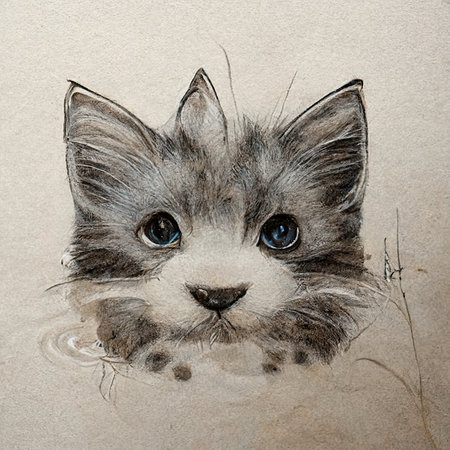 Portrait of a cute kitten. Hand-drawn illustration on paper.の素材