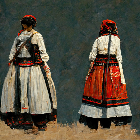 Digital painting of a man and a woman in the national dress.の素材