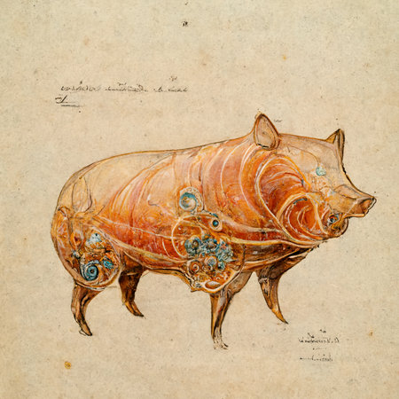 Vintage illustration of a pig. Object on a white background.の素材