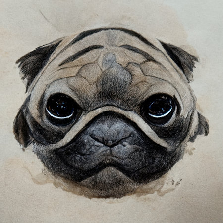 Portrait of a pug dog. Hand-drawn illustration.の素材