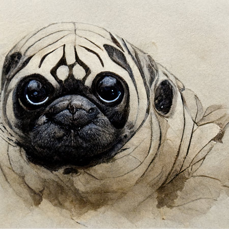 Watercolor illustration of a pug. Hand-drawn illustration.の素材