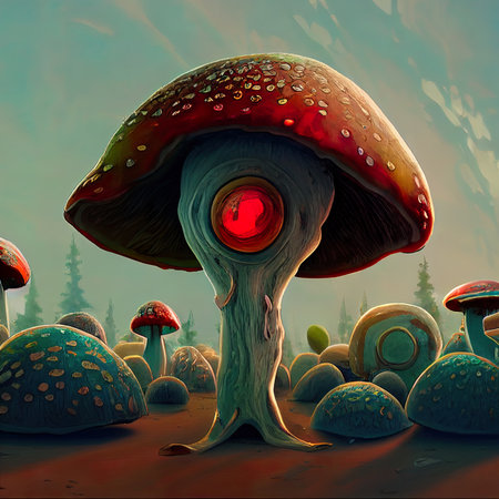 Fantasy mushroom in the forest. 3D illustration. EPS10の素材