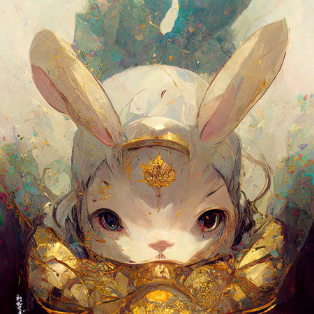 Rabbit mask with golden ornament. fantasy painting. digital illustration.の素材