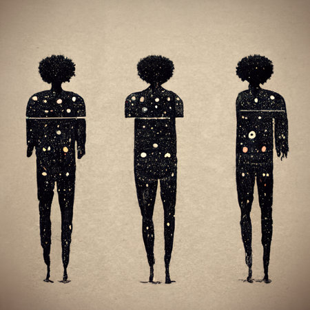 Silhouette of a man with afro hairstyle and beardの素材