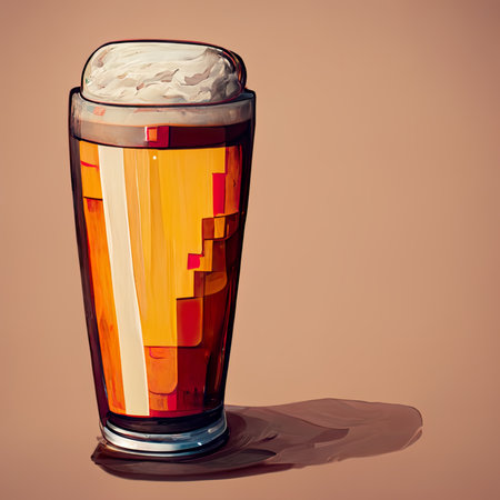 Glass of beer with ice cubes on a brown background. 3d renderingの素材